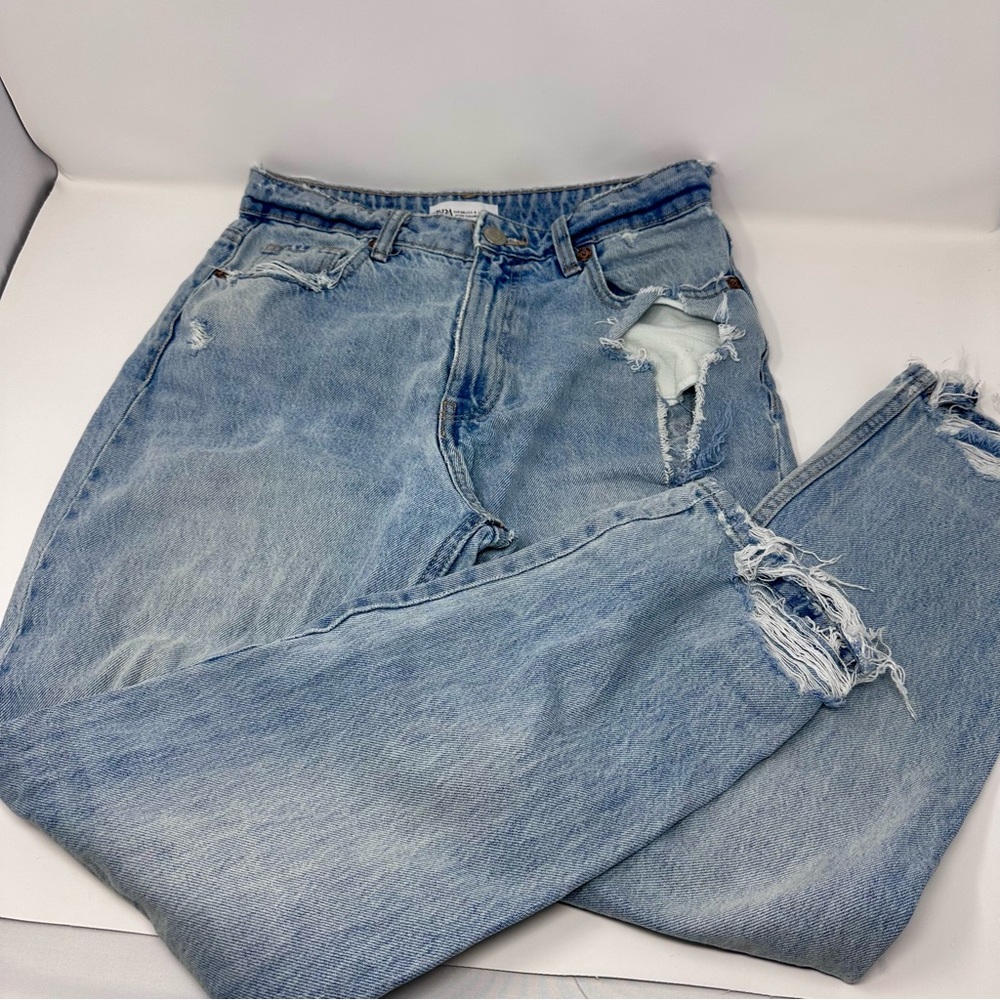 Zara High Waisted Distressed Straight Leg Jeans in GUC